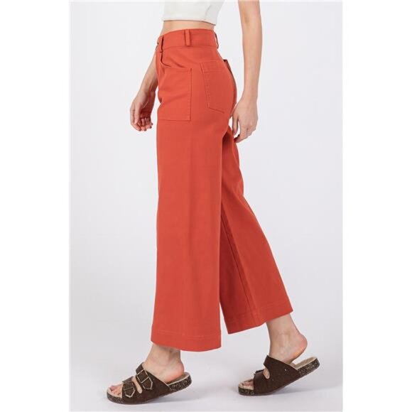 NWT SAGE + FIG Wide Leg Cropped Pants in Cinnamon, Front Pockets, Stretchy, Fall - Picture 3 of 5